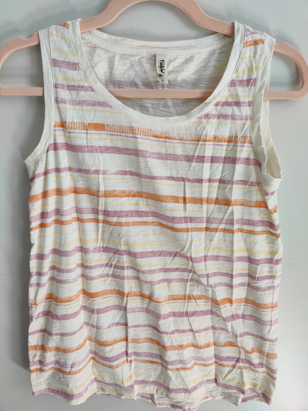 Far West Sleeveless Stripe Tank - White with Pink & Orange Stripes Size Xs